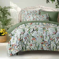 Floral Duvet Cover Set 100% Cotton Soft and Breathable Bedding Featuring Stained Glass Flowers Lightweight and Durable Quilt Cover Comfortable for All Seasons Easy to Care