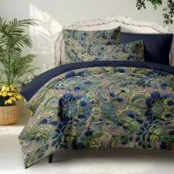 Floral Duvet Cover Set 100% Cotton Soft and Breathable Bedding Featuring Peacock Flowers Lightweight and Durable Quilt Cover Comfortable for All Seasons Easy to Care