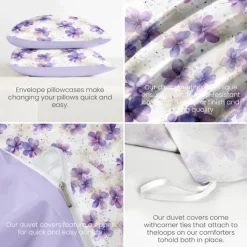 Floral Duvet Cover Set 100% Cotton Soft and Breathable Bedding Featuring Colorful Flowers Lightweight and Durable Quilt Cover Comfortable for All Seasons Easy to Care