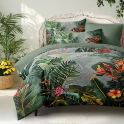 Floral Duvet Cover Set 100% Cotton Soft and Breathable Bedding Featuring Tropical Rainforest Lightweight and Durable Quilt Cover Comfortable for All Seasons Easy to Care