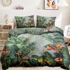 Floral Duvet Cover Set 100% Cotton Soft and Breathable Bedding Featuring Tropical Rainforest Lightweight and Durable Quilt Cover Comfortable for All Seasons Easy to Care