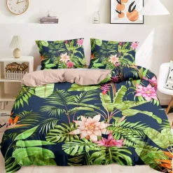 Floral Duvet Cover Set 100% Cotton Soft and Breathable Bedding Featuring Tropical Flowers Lightweight and Durable Quilt Cover Comfortable for All Seasons Easy to Care