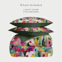 Floral Duvet Cover Set 100% Cotton Soft and Breathable Bedding Featuring Colorful Flowers Lightweight and Durable Quilt Cover Comfortable for All Seasons Easy to Care