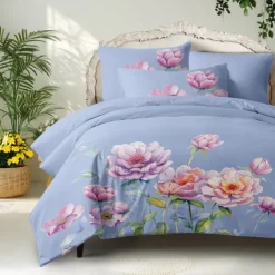 Floral Duvet Cover Set 100% Cotton Soft and Breathable Bedding Featuring Colorful Flowers Lightweight and Durable Quilt Cover Comfortable for All Seasons Easy to Care