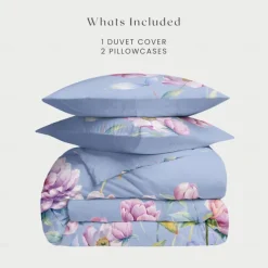 Floral Duvet Cover Set 100% Cotton Soft and Breathable Bedding Featuring Colorful Flowers Lightweight and Durable Quilt Cover Comfortable for All Seasons Easy to Care