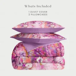 Floral Duvet Cover Set 100% Cotton Soft and Breathable Bedding Featuring Pink Flowers Lightweight and Durable Quilt Cover Comfortable for All Seasons Easy to Care
