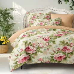 Floral Duvet Cover Set Cotton Tropical Plants Pattern Set Soft 3-Piece Luxury Bedding Set Home Decor Gift Twin Full King Queen Size Duvet Cover
