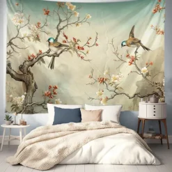 Floral Hummingbirds Hanging Tapestry Wall Art Large Tapestry Mural Decor Photograph Backdrop Blanket Curtain Home Bedroom Living Room Decoration Spring Summer
