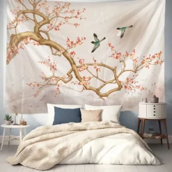 Floral Hummingbirds Hanging Tapestry Wall Art Large Tapestry Mural Decor Photograph Backdrop Blanket Curtain Home Bedroom Living Room Decoration Spring Summer