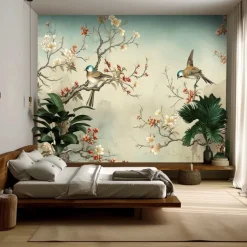 Floral Hummingbirds Hanging Tapestry Wall Art Large Tapestry Mural Decor Photograph Backdrop Blanket Curtain Home Bedroom Living Room Decoration Spring Summer