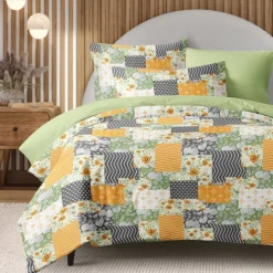 Floral Patchwork Duvet Cover Full Size Bedding Set Cotton Bed Sets Quilt Cover Soft Lightweight Comforter Cover with 2 Pillowcases for Summer Spring