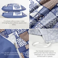 Floral Patchwork Duvet Cover Full Size Bedding Set Cotton Bed Sets Quilt Cover Soft Lightweight Comforter Cover with 2 Pillowcases for Summer Spring