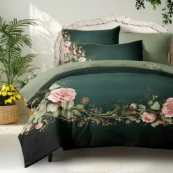 Floral Pattern Duvet Cover Set King Queen Size Comforter Set,Printed Comforter Cover Cotton Bedding Sets With Envelope Pillowcase, Room Decor