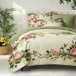 Floral Pattern Duvet Cover Set King Queen Size Comforter Set,Printed Comforter Cover Cotton Bedding Sets With Envelope Pillowcase, Room Decor