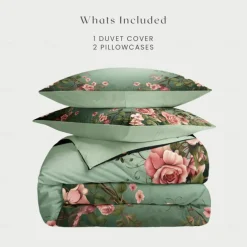 Floral Pattern Duvet Cover Set King Queen Size Comforter Set,Printed Comforter Cover Cotton Bedding Sets With Envelope Pillowcase, Room Decor