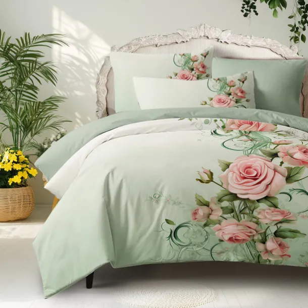 Floral Pattern Duvet Cover Set King Queen Size Comforter Set,Printed Comforter Cover Cotton Bedding Sets With Envelope Pillowcase, Room Decor