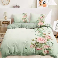 Floral Pattern Duvet Cover Set King Queen Size Comforter Set,Printed Comforter Cover Cotton Bedding Sets With Envelope Pillowcase, Room Decor