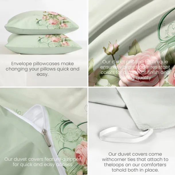 Floral Pattern Duvet Cover Set King Queen Size Comforter Set,Printed Comforter Cover Cotton Bedding Sets With Envelope Pillowcase, Room Decor