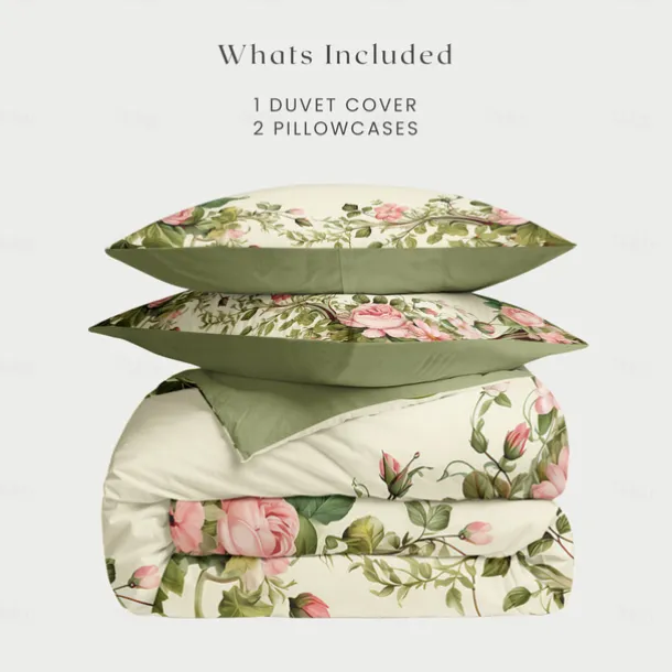 Floral Pattern Duvet Cover Set King Queen Size Comforter Set,Printed Comforter Cover Cotton Bedding Sets With Envelope Pillowcase, Room Decor