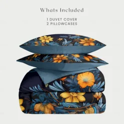 Floral Pattern Duvet Cover Set King Queen Size Comforter Set,Printed Comforter Cover Cotton Bedding Sets With Envelope Pillowcase, Room Decor