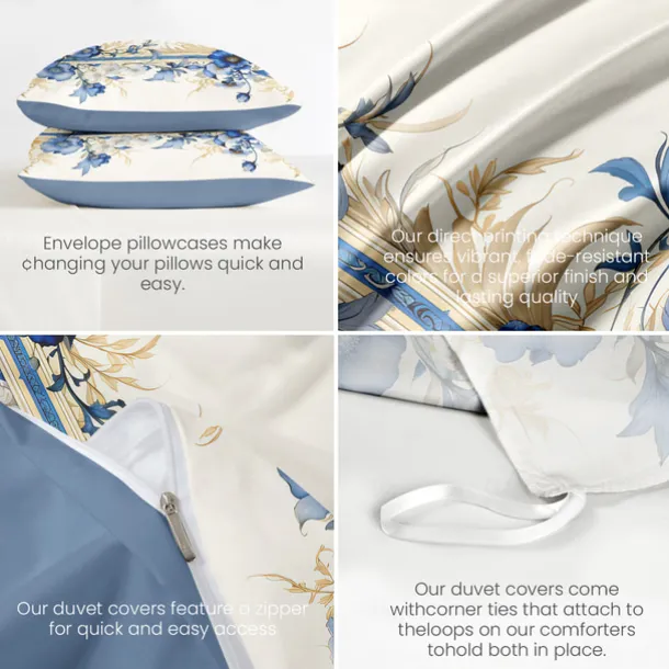 Floral Pattern Duvet Cover Set King Queen Size Comforter Set,Printed Comforter Cover Cotton Bedding Sets With Envelope Pillowcase, Room Decor