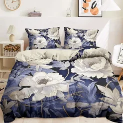 Floral Pattern Duvet Cover Set King Queen Size Comforter Set,Printed Comforter Cover Cotton Bedding Sets With Envelope Pillowcase, Room Decor