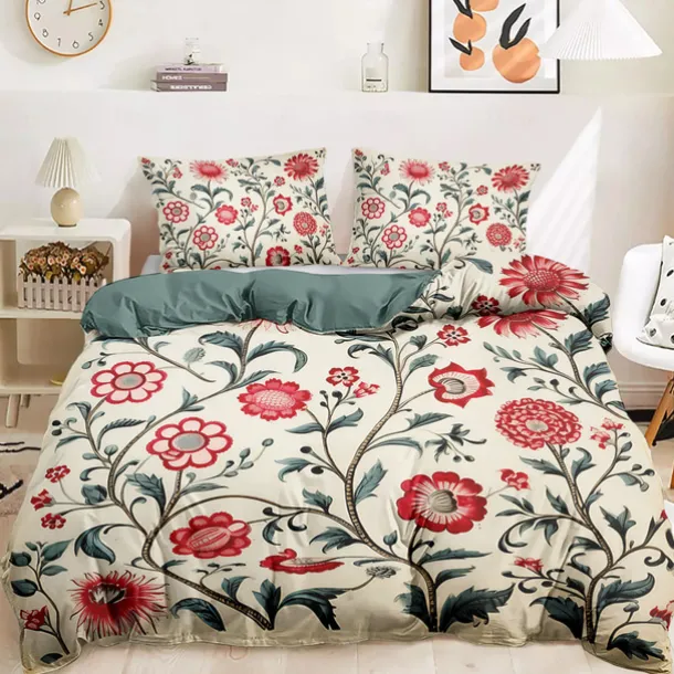Floral Pattern Duvet Cover Set King Queen Size Comforter Set,Printed Comforter Cover Cotton Bedding Sets With Envelope Pillowcase, Room Decor