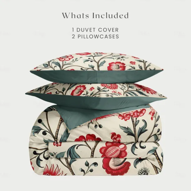 Floral Pattern Duvet Cover Set King Queen Size Comforter Set,Printed Comforter Cover Cotton Bedding Sets With Envelope Pillowcase, Room Decor