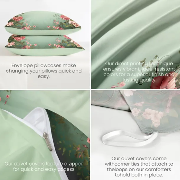 Floral Pattern Duvet Cover Set King Queen Size Comforter Set,Printed Comforter Cover Cotton Bedding Sets With Envelope Pillowcase, Room Decor