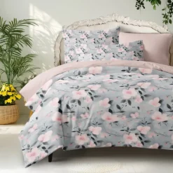 Floral Plant Duvet Cover Full Size Bedding Set Bed Sets Quilt Cover Soft Lightweight Comforter Cover with 2 Pillowcases for Summer Spring