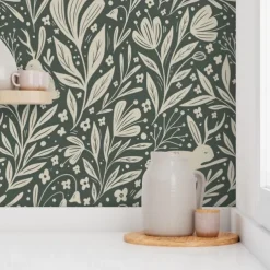 Floral Plants Wallpaper Peel and Stick Wall Sticker Removable Pvc/Vinyl Self Adhesive 17.7''x118'' (45cmx300cm)