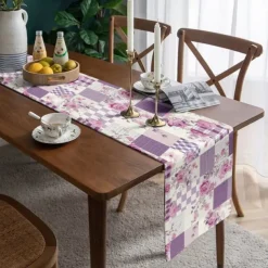 Floral Print Country Style Table Runner, Kitchen Dining Table Decor, Print Decor Table Runners for Indoor Outdoor Home Farmhouse Holiday Wedding Birthday Party Decoration