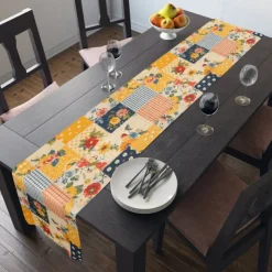 Floral Print Country Style Table Runner, Kitchen Dining Table Decor, Print Decor Table Runners for Indoor Outdoor Home Farmhouse Holiday Wedding Birthday Party Decoration