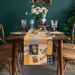 Floral Print Country Style Table Runner, Kitchen Dining Table Decor, Print Decor Table Runners for Indoor Outdoor Home Farmhouse Holiday Wedding Birthday Party Decoration