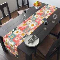 Floral Print Country Style Table Runner, Kitchen Dining Table Decor, Print Decor Table Runners for Indoor Outdoor Home Farmhouse Holiday Wedding Birthday Party Decoration