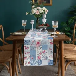 Floral Print Country Style Table Runner, Kitchen Dining Table Decor, Print Decor Table Runners for Indoor Outdoor Home Farmhouse Holiday Wedding Birthday Party Decoration