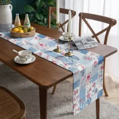 Floral Print Country Style Table Runner, Kitchen Dining Table Decor, Print Decor Table Runners for Indoor Outdoor Home Farmhouse Holiday Wedding Birthday Party Decoration