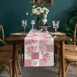 Floral Print Country Style Table Runner, Kitchen Dining Table Decor, Print Decor Table Runners for Indoor Outdoor Home Farmhouse Holiday Wedding Birthday Party Decoration