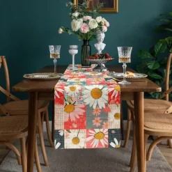 Floral Print Country Style Table Runner, Kitchen Dining Table Decor, Print Decor Table Runners for Indoor Outdoor Home Farmhouse Holiday Wedding Birthday Party Decoration