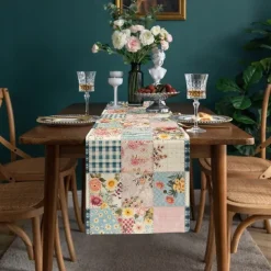 Floral Print Country Style Table Runner, Kitchen Dining Table Decor, Print Decor Table Runners for Indoor Outdoor Home Farmhouse Holiday Wedding Birthday Party Decoration