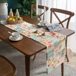 Floral Print Country Style Table Runner, Kitchen Dining Table Decor, Print Decor Table Runners for Indoor Outdoor Home Farmhouse Holiday Wedding Birthday Party Decoration