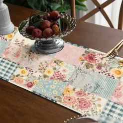 Floral Print Country Style Table Runner, Kitchen Dining Table Decor, Print Decor Table Runners for Indoor Outdoor Home Farmhouse Holiday Wedding Birthday Party Decoration