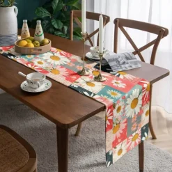 Floral Print Country Style Table Runner, Kitchen Dining Table Decor, Print Decor Table Runners for Indoor Outdoor Home Farmhouse Holiday Wedding Birthday Party Decoration