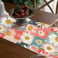 Floral Print Country Style Table Runner, Kitchen Dining Table Decor, Print Decor Table Runners for Indoor Outdoor Home Farmhouse Holiday Wedding Birthday Party Decoration