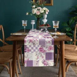 Floral Print Country Style Table Runner, Kitchen Dining Table Decor, Print Decor Table Runners for Indoor Outdoor Home Farmhouse Holiday Wedding Birthday Party Decoration