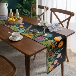 Floral Print Table Runner, Kitchen Dining Table Decor, Print Decor Table Runners for Indoor Outdoor Home Farmhouse Holiday Wedding Birthday Party Decoration