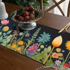 Floral Print Table Runner, Kitchen Dining Table Decor, Print Decor Table Runners for Indoor Outdoor Home Farmhouse Holiday Wedding Birthday Party Decoration