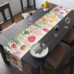 Floral Print Table Runner, Kitchen Dining Table Decor, Print Decor Table Runners for Indoor Outdoor Home Farmhouse Holiday Wedding Birthday Party Decoration