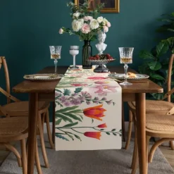 Floral Print Table Runner, Kitchen Dining Table Decor, Print Decor Table Runners for Indoor Outdoor Home Farmhouse Holiday Wedding Birthday Party Decoration