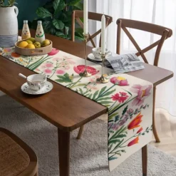Floral Print Table Runner, Kitchen Dining Table Decor, Print Decor Table Runners for Indoor Outdoor Home Farmhouse Holiday Wedding Birthday Party Decoration